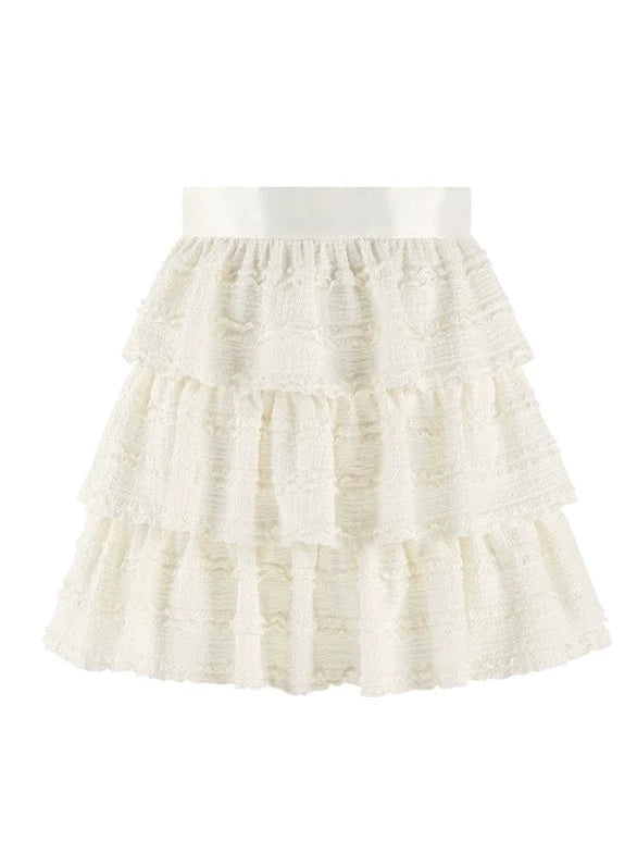 Slit cross-neck design slim top + ruffle tiered skirt