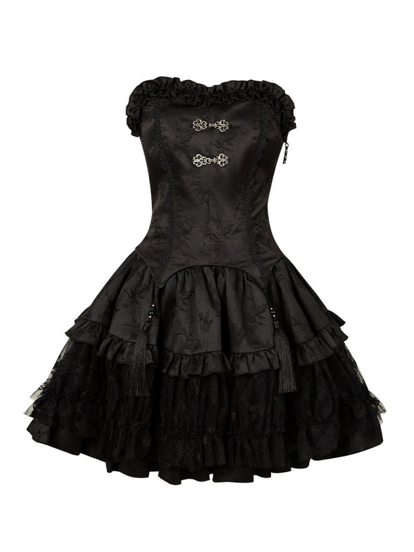 【予約商品】ダークブラックチャイナベアトップ+フレアスカート+シャツ