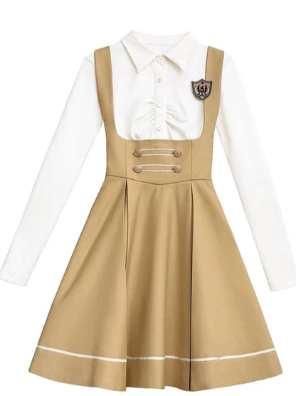 College Suspender Skirt + Blouse + Badge