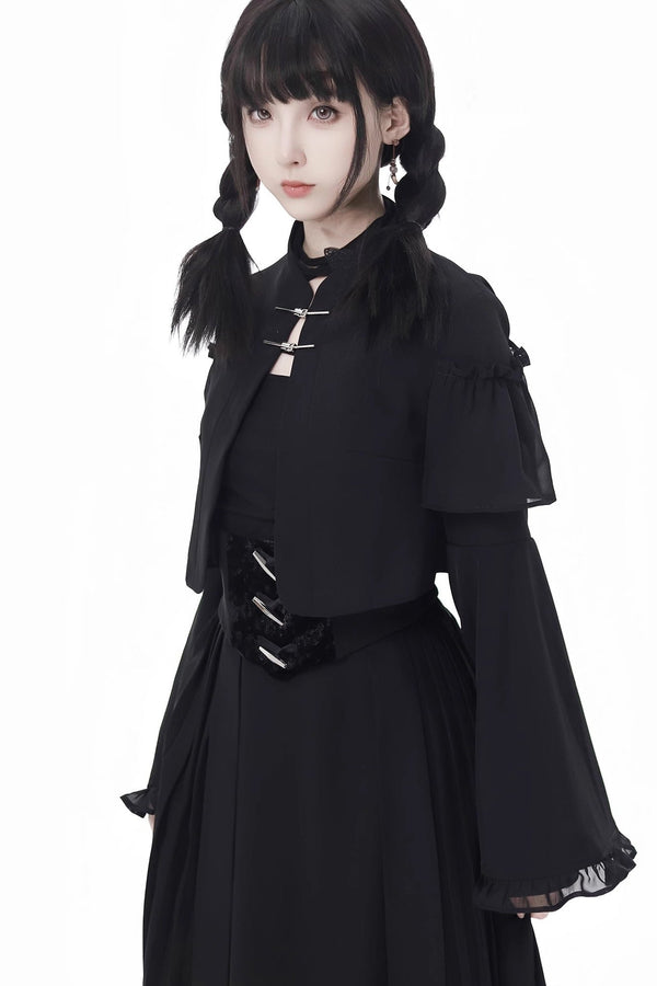 タッセルバックルロングスリーブスリムドレスセット