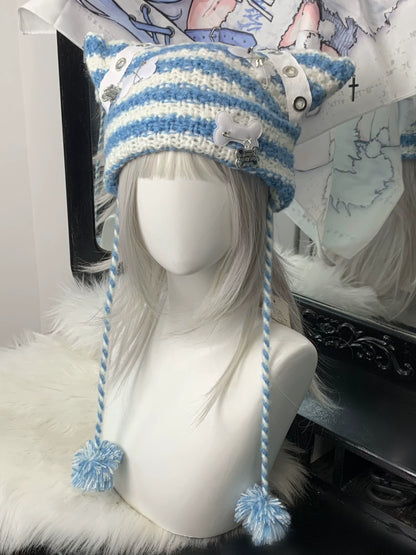 Cat ear border subculture knit hat