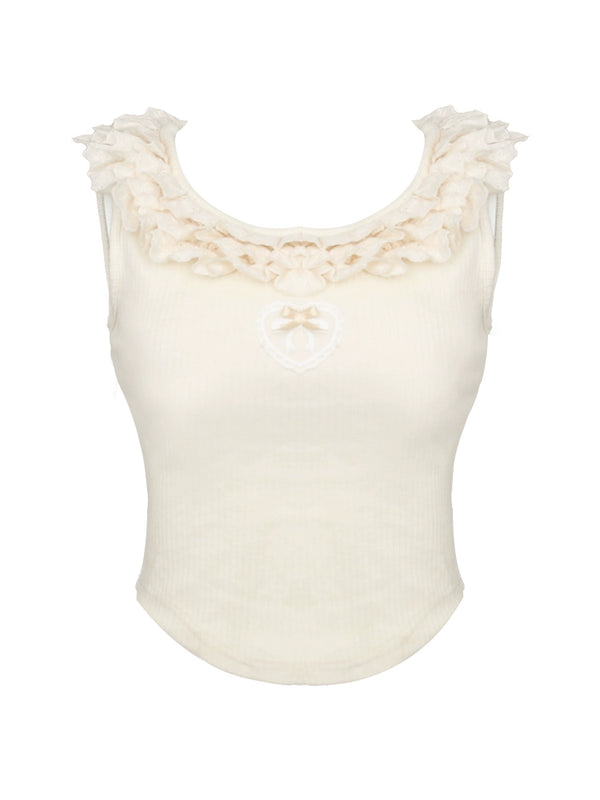 Caramel flill cardigan + frill neck camisole + pump kinpants