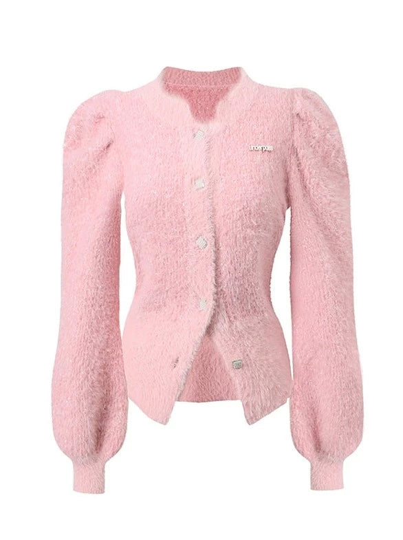 レトロガーリーパフスリーブニットカーディガン【予約商品】