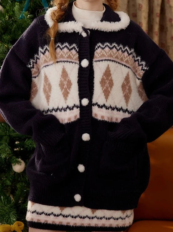 アーガイルニットカーディガン＋アーガイルニットスカート