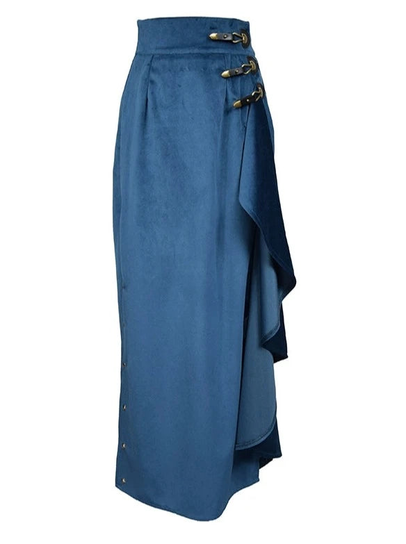 Slit Retro Blue Long Skirt