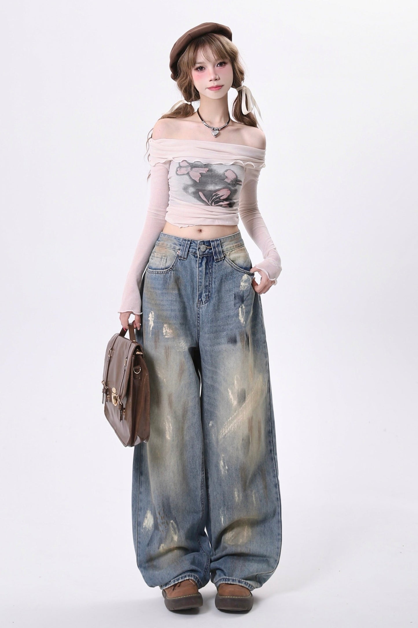 Retro Tie Dye Distressed Straight Jeans