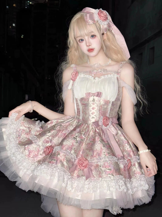 Pink Jacquard Flower Lolita Dress