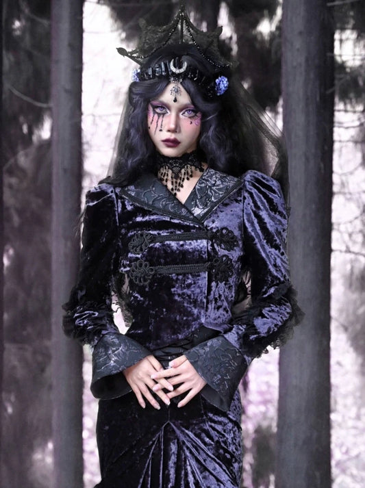 Luna Velvet Stand Collar Slim Gothic European Style Jacket