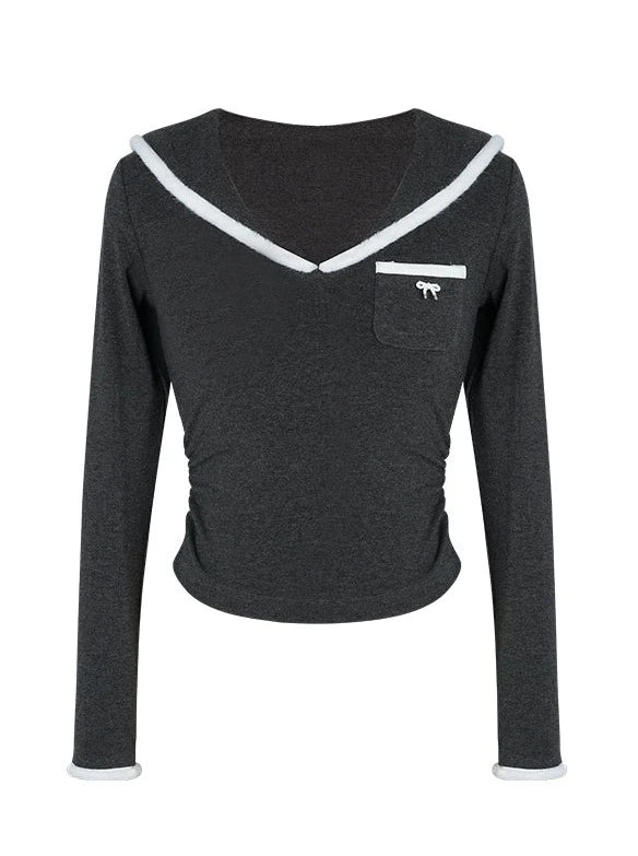 Crew Neck Sailor Top + Pleated Pants Skirt