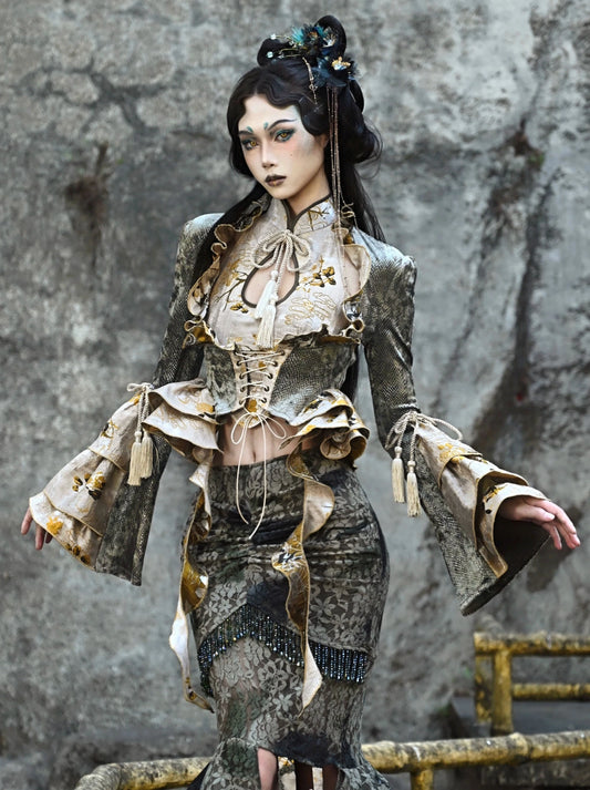 China Dragon Festival Tassel Strap Lace Short Jacket