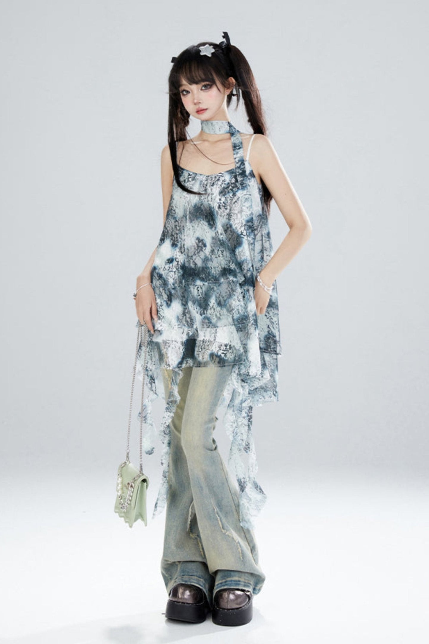 Lace Tie-Dye Slim A-line Dress