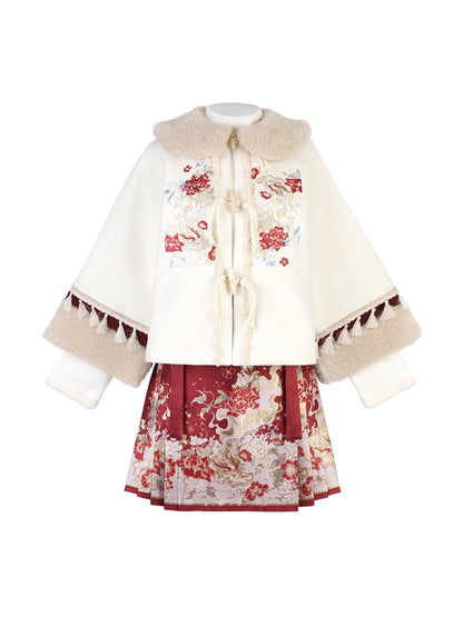 Retro flower coat + skirt + inner