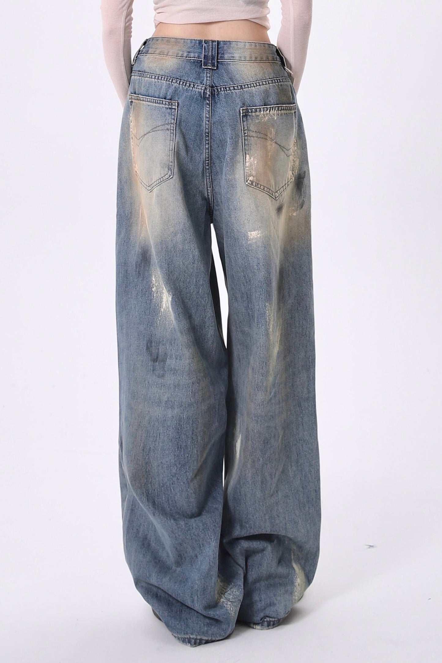 Retro Tie Dye Distressed Straight Jeans