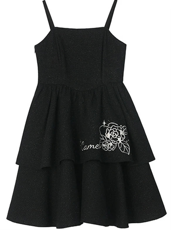 Rose Fragrance Suit Pearl Color Black Glitter Short Jacket + Suspender Dress [Reserved Item].