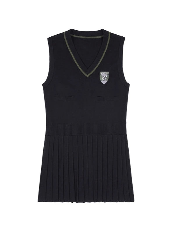 College Knit Pleated Sleeveless Dress
