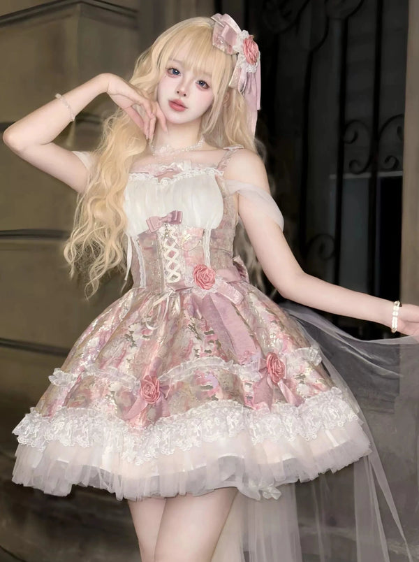 Pink Jacquard Flower Lolita Dress