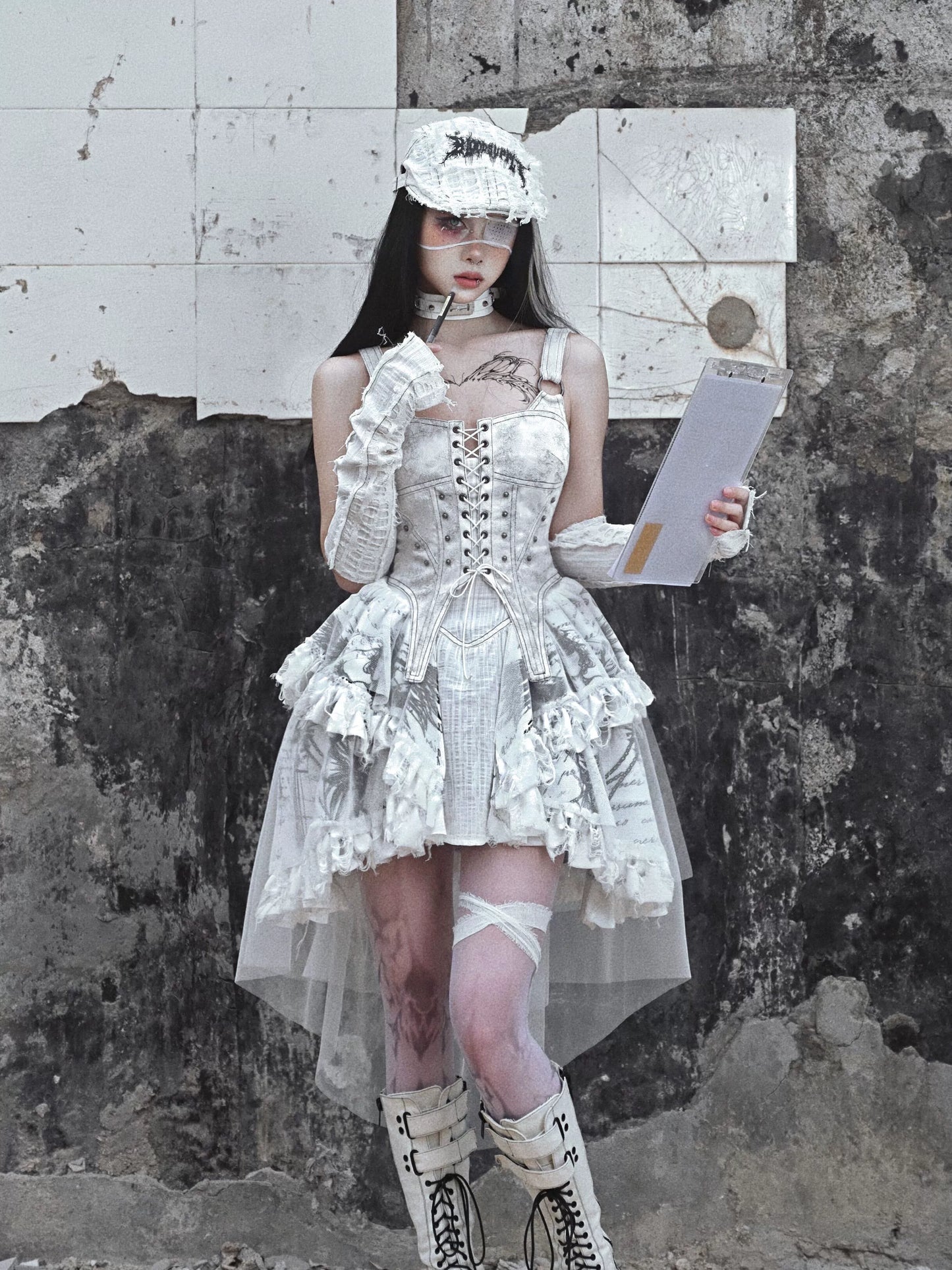 Lace-Up Camisole White Gothic Dress – Belchic