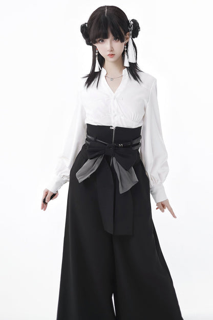 Chinese shirt Wide Leg Pants Set