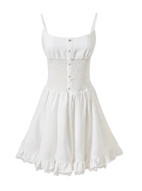 White Design Race Stitch Short Shirt Jacket + Westmark Suspender Race Chuchu Dress [Reservation Product]