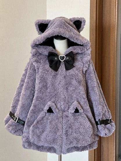 【予約商品】猫耳フーディークロスリボンジップファーコート