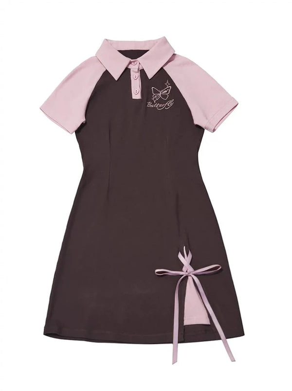 Butterfly Slit Lace-Up Polo Dress