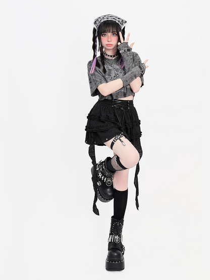 Dark Asymmetrical Tiered Skirt