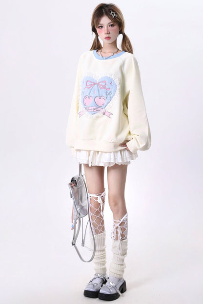 Heart Lace Design Cherry Sweatshirt