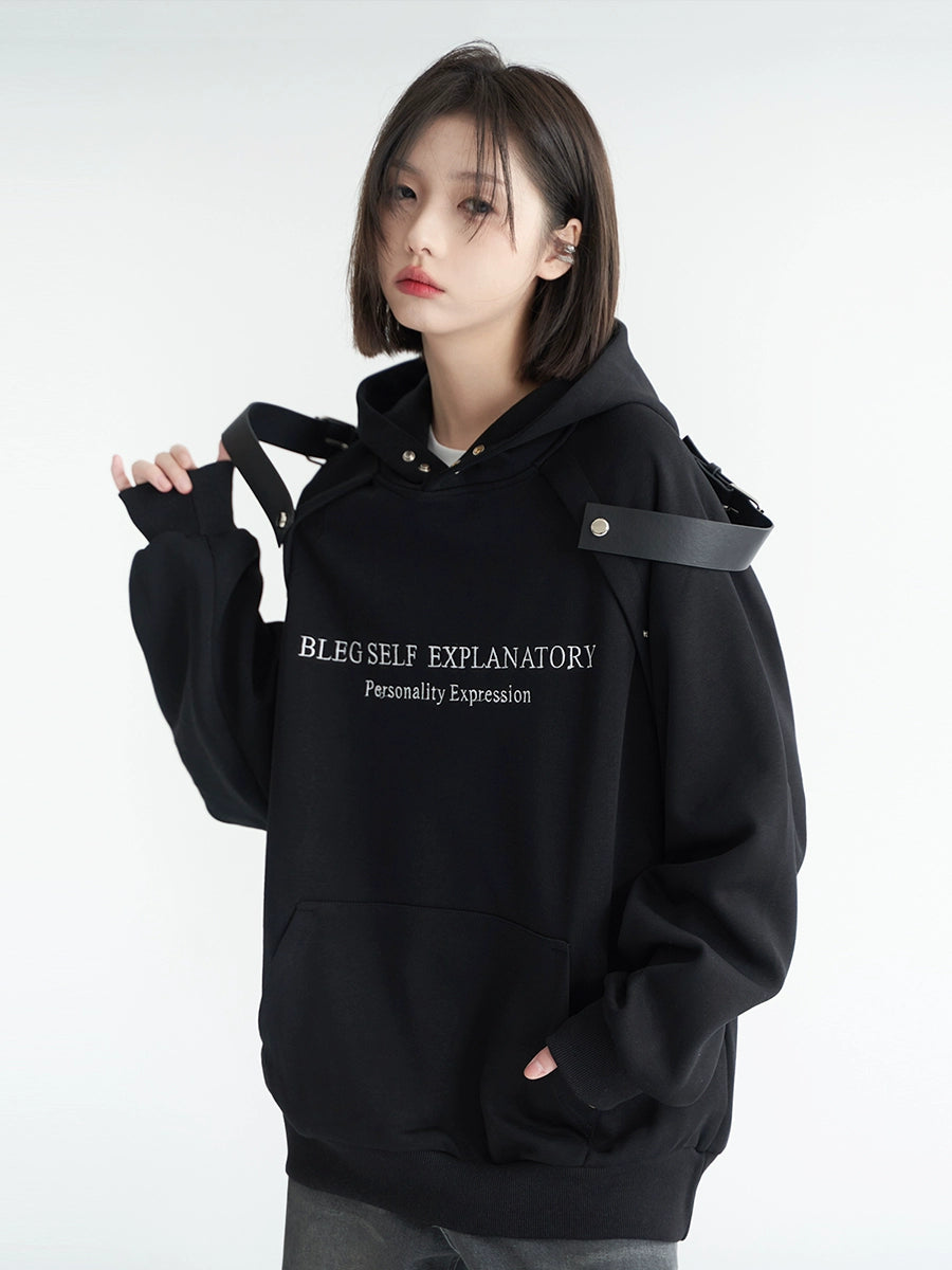 Shoulder strap hoodie sweatshirt