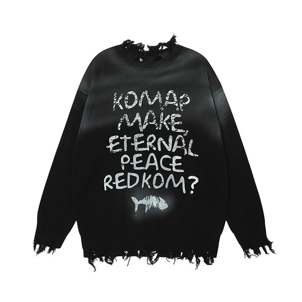 ディストラクションデザインモノグラムニットセーター