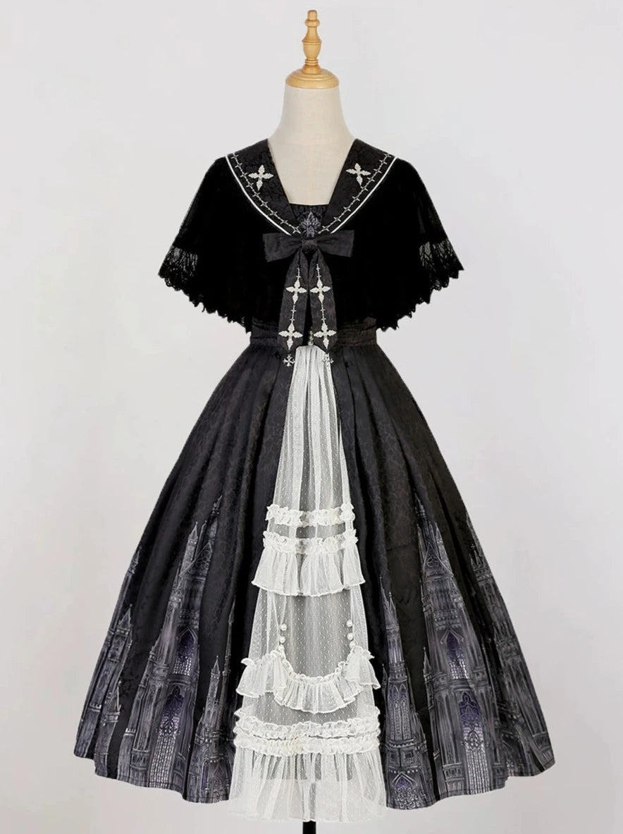 Elegant Gothic Suspender Skirt + Shawl