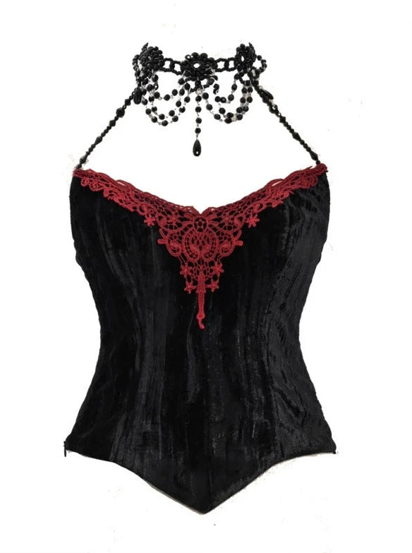 ダッチェスゴシックベルベットロングテールベルト付きサスペンダーチュールドレススーツ