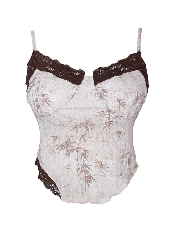 Moulin Broken Butterfly Pink Cardigan + Beige Suspender Top + Coffee Shorts