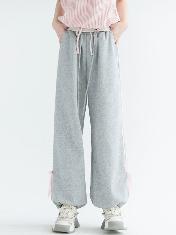 Side stripe ribbon casual pants