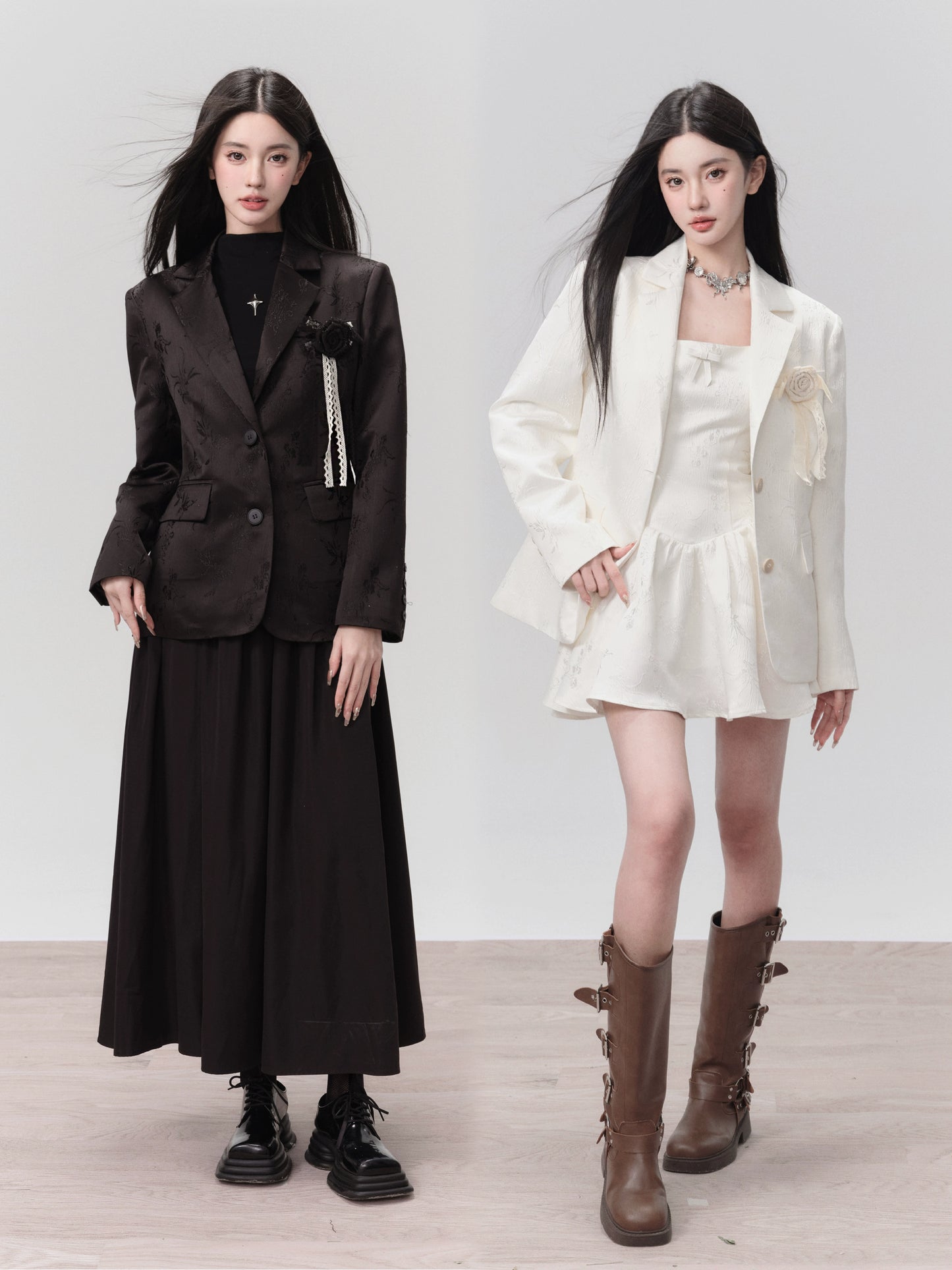 [现货] Fragile Store 春季序曲原创设计感暗纹提花黑白西装外套