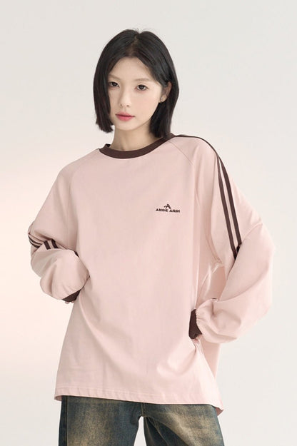 Contrast Raglan Sleeve Crew Neck Tops