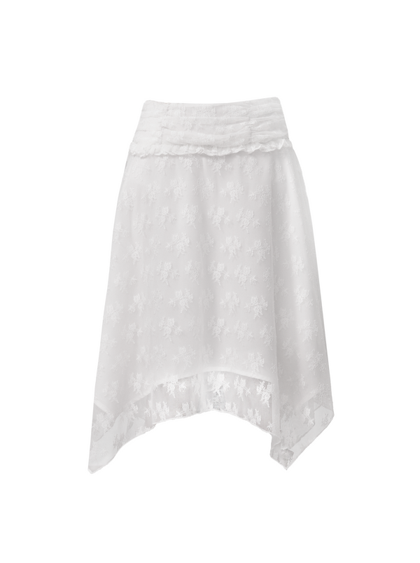 Off-the-shoulder lace top + medium skirt