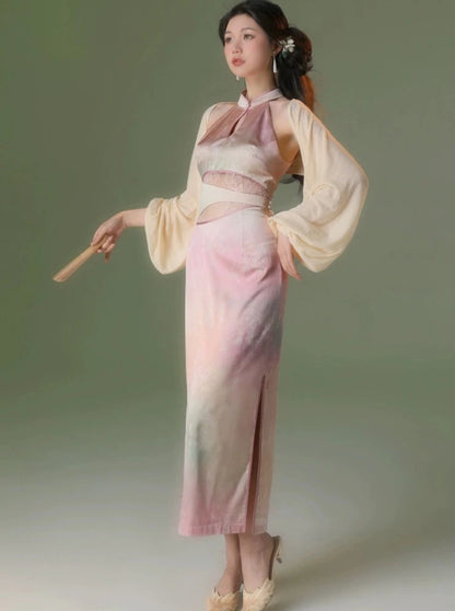 Original Gradation Sleeveless Long Chinese Dress