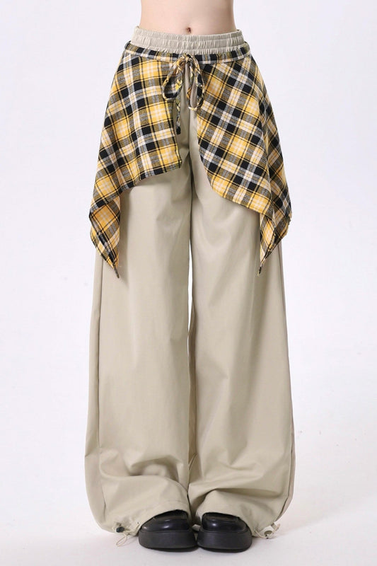 Vintage Played Skirt Design Straight Pants