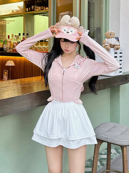 Sweet Pink Bunny Hoodie + White Skirt