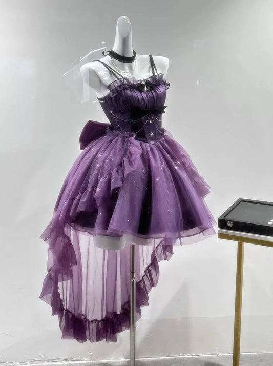 Purple princess skirt + tail + ribbon + neck collar