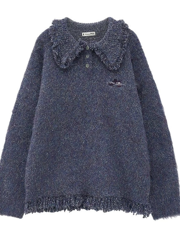 レトロタッセルミックスラインポロボタントップス