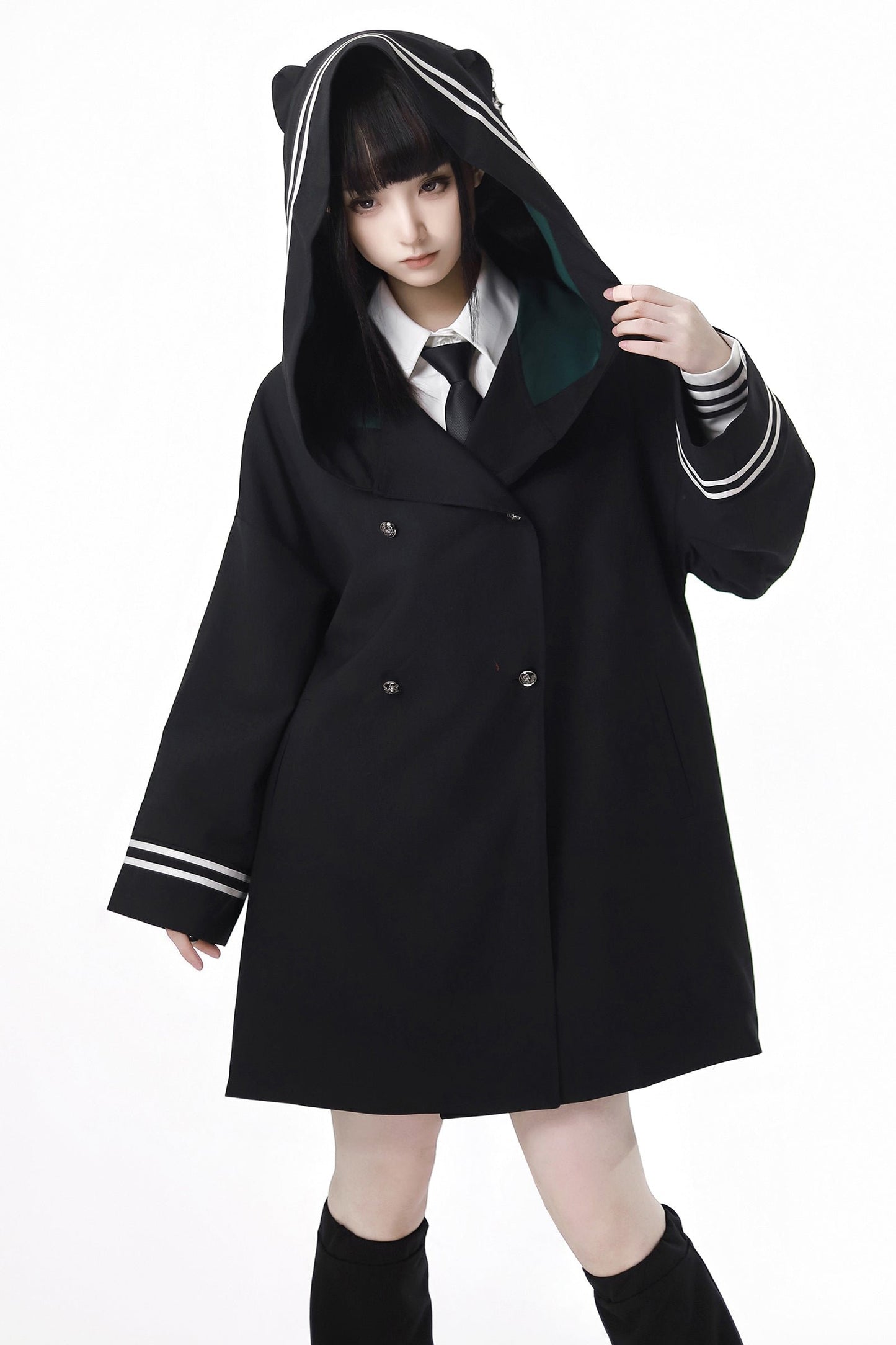 College Trench Coat Shirt Skirt Set