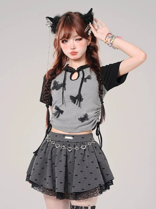 バタフライリボンコントラストカラートップス