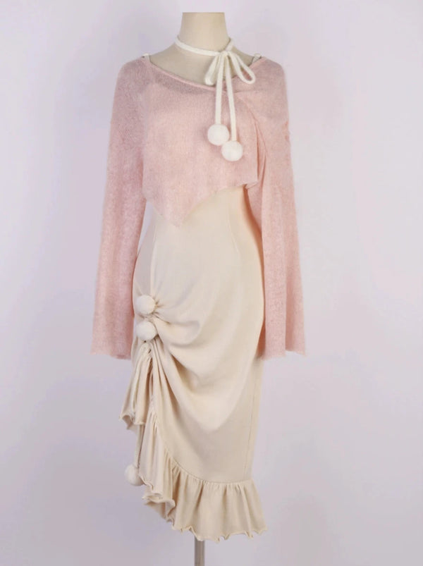 Sweet Girly China Asymmetrical Sheer Top + Suspender Dress