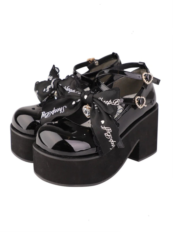 [Mar. 20, 2012 reservation deadline] Black Pink Jeweled Ribbon Platform Shoes