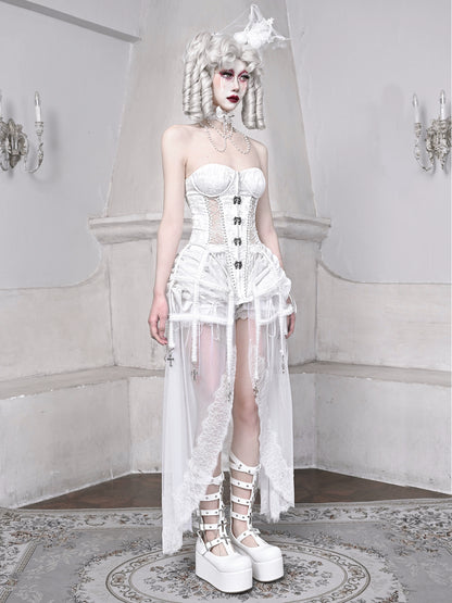 Sleeping Alice White Gothic Dark Fishbone Straps Corset Bustier [Réservé].