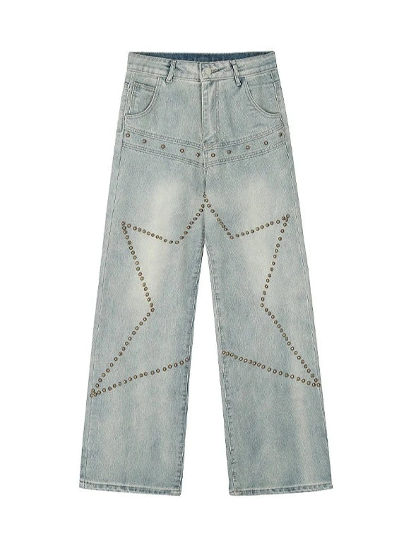 Studded Star Wide Denim Pants