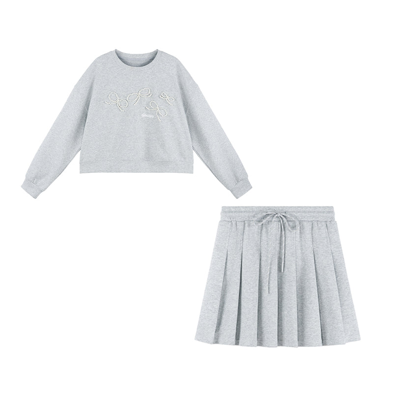 Round neck pullover sweat skirt set