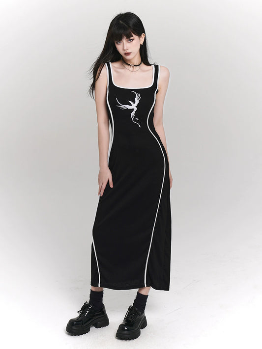 Ghost Girl Black Knitted Sundress Vest Skirt Women's Summer Wear Niche Slip Dress Dark Women's Clothing