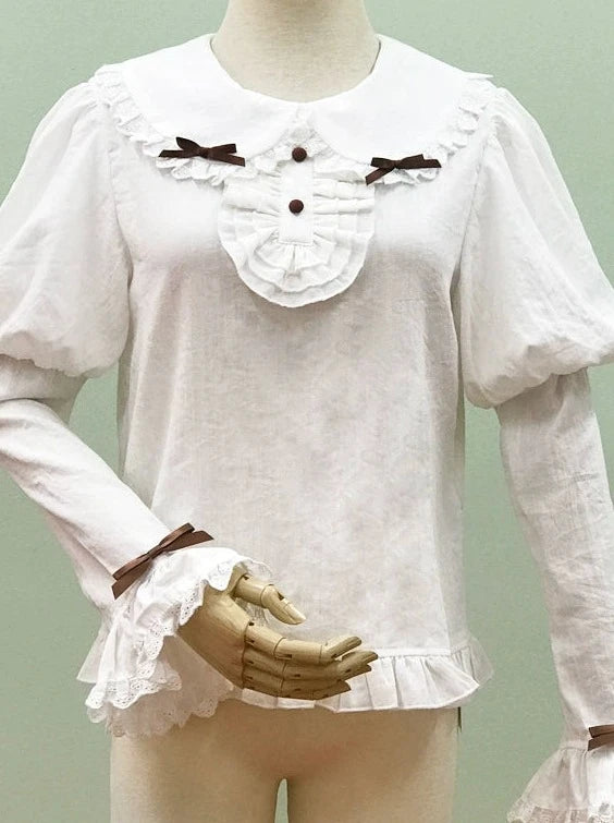 Puff Sleeve Lolita Blouse + Big Bow Bare Suspender Lolita Skirt